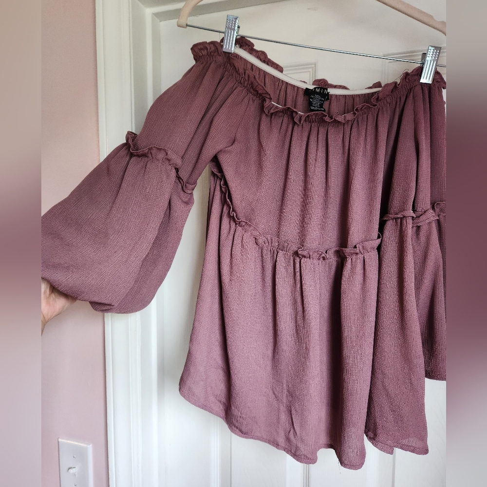 Dusty Purple off the shoulder Top, Size L, Brand is TIMING